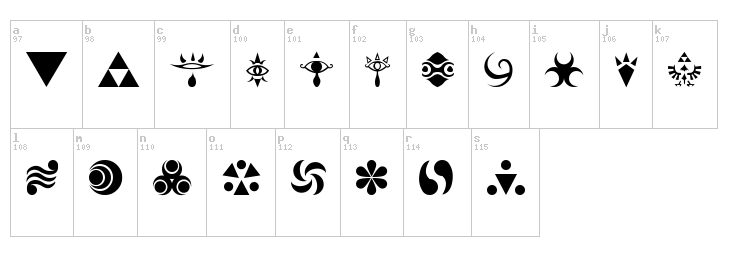 Hylian Symbols font map